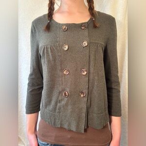 Vintage Ann Taylor LOFT Moss Green Double-Breasted Sweater Top M